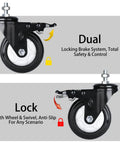 Rock Solid Five Inch Polyurethane Swivel Caster Wheels Set Of Four With M10 Threaded Stem showing dual locking brake system features.