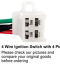 Close-up of a 4 Wire Ignition Switch With Key Plug And Play Universal Fit For 50cc 90cc 110cc 125cc Chinese ATV.