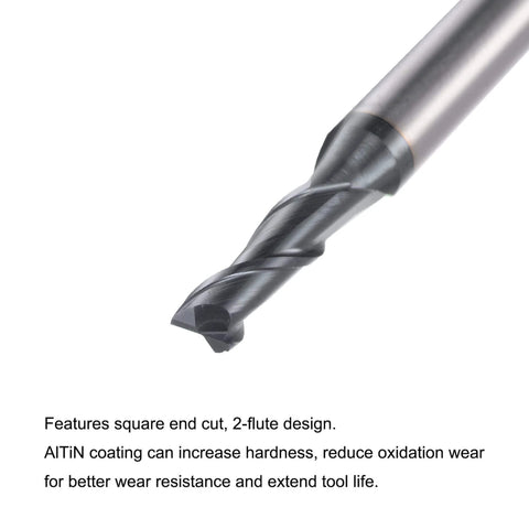 Square Nose End Mill For CNC Router Bits, 3Mm Cutting Diameter, Solid Carbide, AlTiN Coated, 2 Flute Spiral Milling Cutter