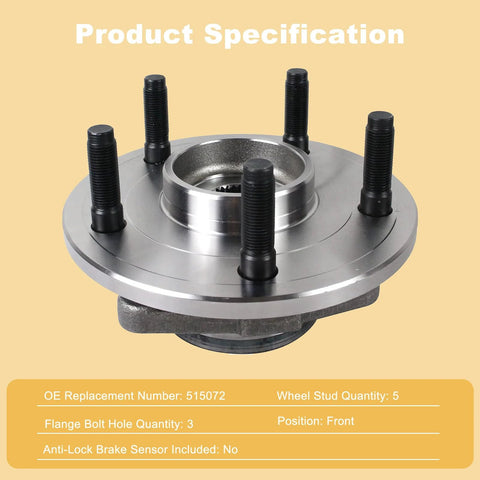 Front Wheel Hub and Bearing Assembly Pair for 2002 2003 2004 2005 2006 2007 2008 Ram 1500 2WD ABS Direct Replacement