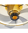 Close-up of POJGVU Smart Ceiling Fans With Lights, showcasing the transparent blades and gold motor.