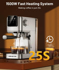 Top Shelf 20 Bar Espresso Machine With Hot And Iced Beverage Options Solid Stainless Steel Coffee Brewer preparing espresso shots