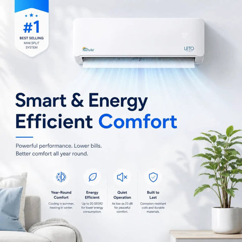 Top Tier 30000 BTU Smart Mini Split AC And Heat Pump With Wifi And Voice Control delivering energy efficient comfort in a modern home.