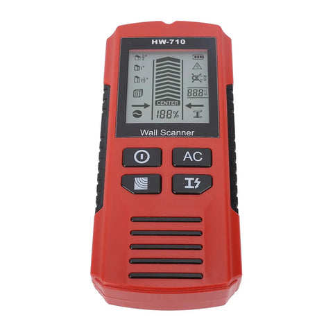 Aqur2020 Stud Finder Wall Scanner, 7 in 1 Electronic Wood Metal Wire Detector with 3 Depth Settings, red handheld device.