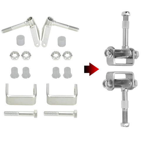 Go Kart Steering Spindle Bracket Set With Five Eighths Inch Axle, 3.75 Inch Long, Beefed Up Spindle Kit components display
