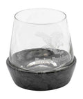 Swooping Eagle Stone Base Double Old Fashion Glass Set 12 Oz with etched eagle and open bar shield logo on granite coaster, hand wash only.