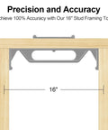 Heavy Duty 16 Inch Stud Layout Tool And Precision Framing Jig For No Sweat Construction Spacing Pro Builder Essential Wood Wall Measuring Guide showing 16 inch measurement on wood frame.