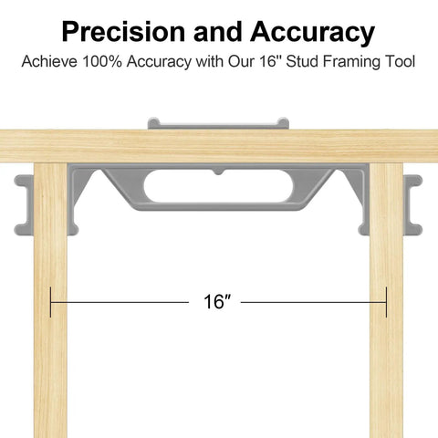 Heavy Duty 16 Inch Stud Layout Tool And Precision Framing Jig For No Sweat Construction Spacing Pro Builder Essential Wood Wall Measuring Guide showing 16 inch measurement on wood frame.