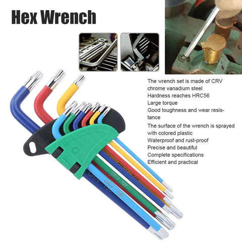 Get Your Grimey Hex Wrench Set Made With Pro CRV Steel That Won't Warp, Rust Or Round Off During Tough Auto And Bike Repairs. This Heavy Duty 9-Piece Metric Key Kit Is Built For Serious Torque And Lasts Way Longer Than Cheaper Sets Out There Today. 9-piece metric hex wrench set with color-coded CRV steel keys in holder