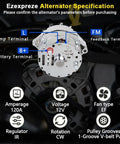 Chrome 1 Wire Self Exciting 120 Amp High Output Alternator Replacement 12V CW Rotation 10SI Style diagram showing terminals and specs
