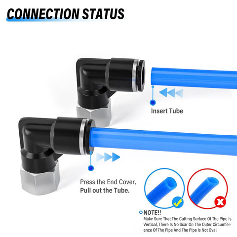 Push To Connect Female Elbow Fittings 1/4 Inch Tube OD To 1/4 Inch NPT Thread 90 Degree Pro Grade Pneumatic Connector demonstration