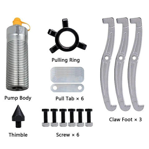 Heavy Duty Hydraulic Gear Puller Rated 5 To 50 Ton For Bearing Hub Wheel Removal On Cars Made For Pro Mechanics And DIY Guys This Split Kit Snatches Stuck Pulleys Fast Without Breakage So You Rock Your Garage Project With Ease Now., pump body, claws, screws, pull ring, thimble