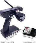 3 Channel RC Transmitter And Receiver 2.4GHz AFHDS Sky Radio Control System with LCD, dimensions and weights shown