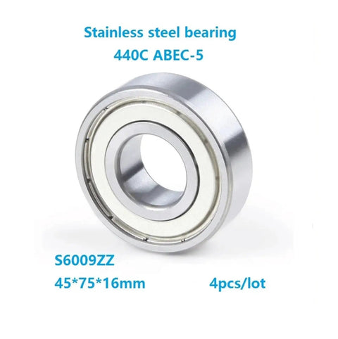 Four Pack S6009ZZ Deep Groove Ball Bearings 45x75x16mm ABEC5 Stainless Steel With Double Metal Shields