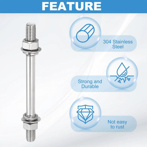 4 Pack M8x75mm Double Ended Stud Screws In 304 Stainless Steel For Home Improvement And Structural Anchoring Dual Threaded Rods With Nuts And Washers