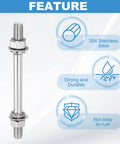 Beefy Double Ended Stud Screws M12x110mm With Nuts And Washers, 304 Stainless Steel Dual Threaded Rods For Home Improvement, Structural Anchoring And Fastening, 2 Pack. 304 stainless steel stud with nuts and washers