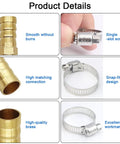 Brass Hose Barb Fittings Repair Kit for Water, Fuel and Air Lines includes close-up of brass barb and stainless steel clamp.
