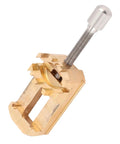 Solid Mini Vise Clamp With Soft Copper Jaws For Watch Repair Jewelry Making Electronics And Woodworking Projects, close-up of copper jaws and adjustment screw.