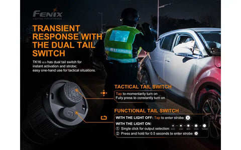 Image showing TK16 V2.0 Tactical Flashlight: 3100 Lumen Long Throw Beam with a tail switch, USB-C Rechargeable, used by officer.