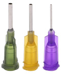 Three needle nozzles for UV Curing Solder Mask Ink For PCB Repair And Insulation, 3CC Capacity, various diameters and colors.