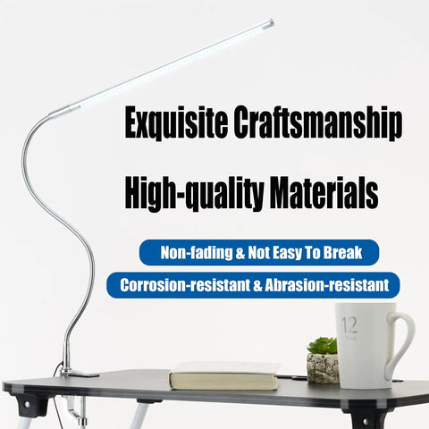 Clip On Desk Light With USB 8W LED For Nail Art And Manicure, shown on a desk with flexible gooseneck and slim design
