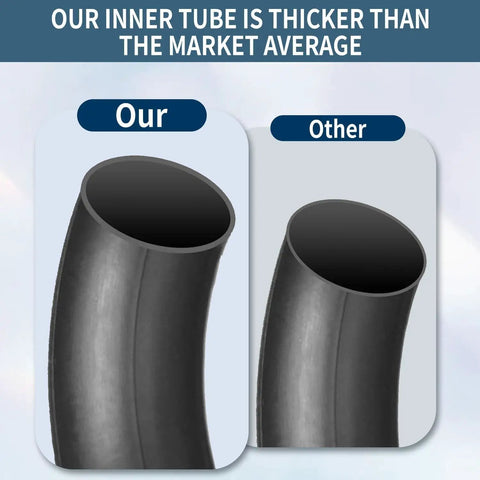Comparison of Heavy Duty 4.80/4.00-8 Inner Tubes With Bent Valve Thickened Butyl For Wheelbarrows and standard tube thickness.