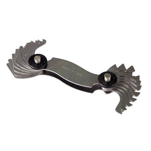 Made in USA Unipec screw pitch gauge with 18 leaves, 0.5–7.0 mm pitch; precision steel metric thread gauge