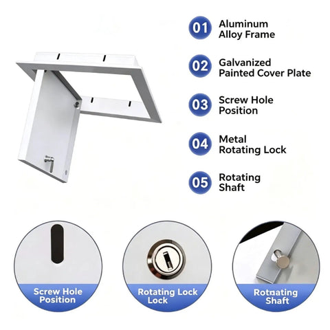 Aluminum Alloy Press To Open Drywall Access Panel Invisible Hidden Wall Cover showing frame, cover plate, and lock features.