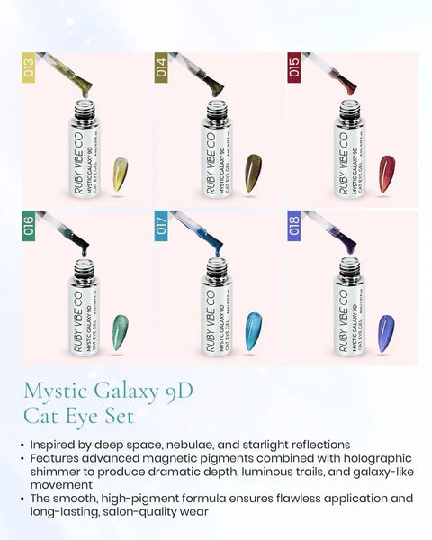 Mystic Galaxy 9D Cat Eye Gel Nail Polish Set With Jelly Cat Eye Effect and Magnetic Light Play, 0.27 Fl Oz, Pack Of 6 bottles