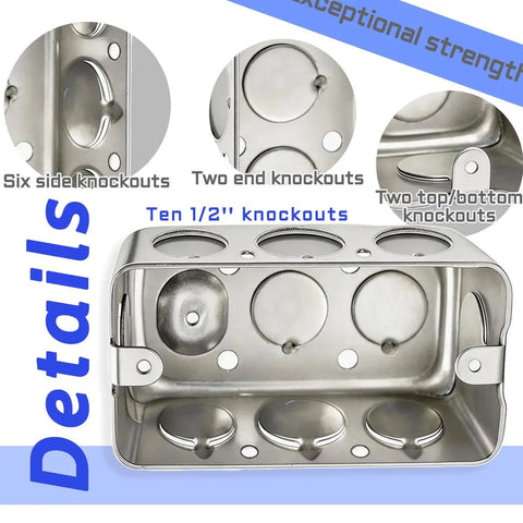 Details of Built Tough Galvanized Steel Electrical Box Set With 4x2 Inch Junction Boxes, 1.8 Inch Depth, 13 Cubic Inch Capacity