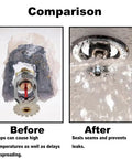 Before and after comparison of fire sprinkler head covers performance showing improved sealing and functionality.