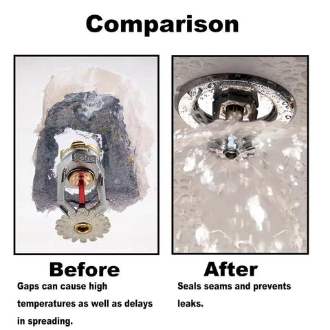 Before and after comparison of fire sprinkler head covers performance showing improved sealing and functionality.