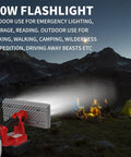 Cordless LED Work Light For Milwaukee M18 Battery 40W 4200LM With 3 Modes illuminating a campsite at night with tents in the background