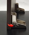Big League Heavy Duty 90 Degree Folding Self Locking Furniture Hinge In Dark Bronze Galvanized Iron Support Bracket installed on a desk.