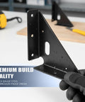 Built Tough Heavy Duty Gusset Joint Set close-up showing black metal corner bracket with corrosion-proof finish and thick gauge steel.