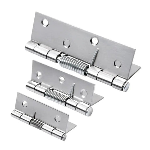 3 sizes of 4 Pack Self Closing Stainless Steel Door Hinges With Spring Cross Hinge, Heavy Duty Quiet Spring Loaded Door Hardware in silver