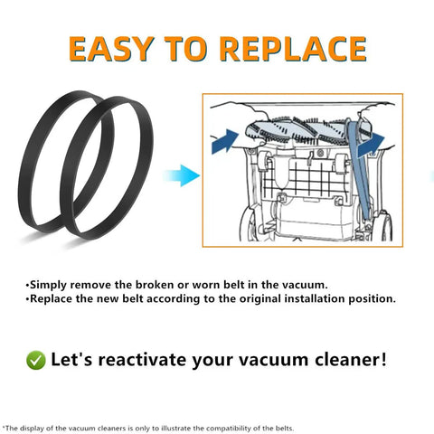 Replacement Vacuum Belts for Bissell CleanView Swivel Rewind Pet Reach Upright Models 3195 3196 3197 3197A 3198 3198A Pack of 2 Elastic Rubber Belts Built for Durability Easy Fit Strong Suction Long Lasting Performance. Easy-to-replace belts shown with vacuum installation guide.
