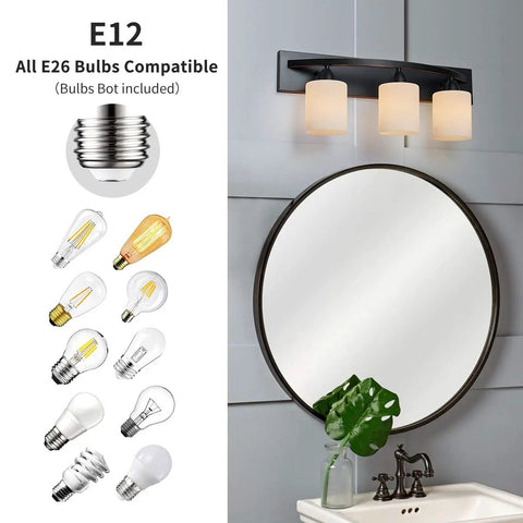 Oil Rubbed Bronze Vanity Light Fixture With White Glass Shade, Modern Wall Sconce For Bathroom, Adjustable Upward Or Downward Mount Over Mirror, Sleek Contemporary Bath Lighting Upgrade