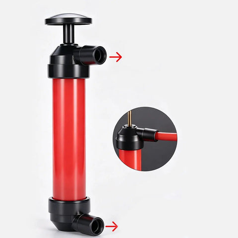 Manual Liquid Transfer Pump Portable Leakproof Siphon For Auto Maintenance And Industrial Fluid Transfer With Quick 10 To 12 Liters Per Minute Flow Ideal For Oil Gas Water And DIY Jobs, red tube with black plastic fittings