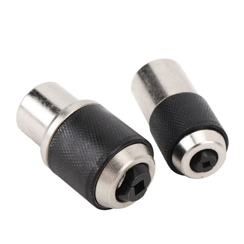 Two metal adapters from 3 Piece Reamer And Screw Extractor Kit With Adapter For 3/8 Inch Drive Tools Includes 1/4 To 1/2 Inch Socket Range