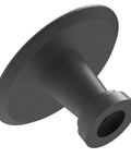 Flat Black Cabinet Knobs Set 30 Pack, side view of round kitchen drawer pull with sunburst pattern and durable wood base.
