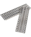 Metal Sand Ladder Recovery Board And Shovel Set for 1 to 10 Scale RC Crawlers, shown are two metallic recovery boards with holes.