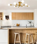 Sputnik Eight Light Gold Finish Semi Flush Mount Ceiling Light Fixture Brushed Metal Modern Chandelier in kitchen