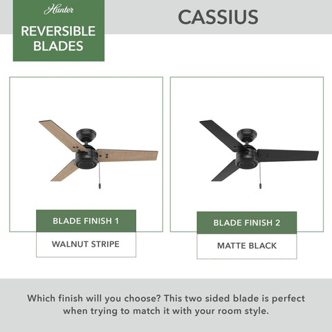 44 Inch Indoor Outdoor Ceiling Fan No Light Matte Black With Reversible Blades Damp Rated For Patio Porch Garage Living Room Pull Chain Standard Mount 3 Blades with walnut stripe and matte black reversible blades shown