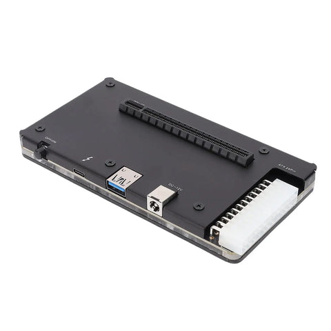 Kickstart Your Setup With This Heavy Hitter External Gpu Dock Supporting Up To Four Graphics Cards Via Usb 4 Point Zero, compact black metal design.