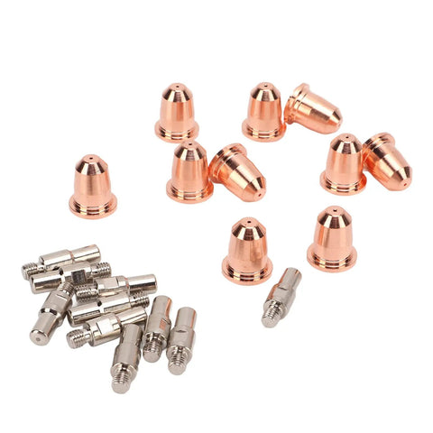 Fabater Plasma Cutter Consumables 20 Pcs Electrode Tip Nozzle And Cup Kit featuring copper nozzles and silver tips for S45 torch system.