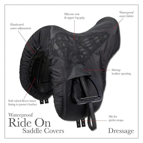 ProKit Ride On Dressage Saddle Cover With Silicone Grip Seat, Waterproof 3000mm Outer, Plush Fleece Lining, Black