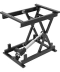 Rugged Electric Scissor Lift Table With 250 Lbs Capacity And Heavy Duty Hydraulic Pump Built Tough anti pinch safety platform, showing the frame and hydraulic pump.