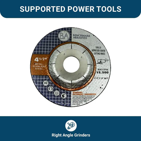 Four And A Half Inch Grinder Cut Off Wheels For Pipeline Cutting Heavy Duty Type One Disc For Metal And Steel Including Stainless Steel With Seven Eighth Inch Arbor Hole Pack Of Twenty Five