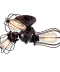 Vintage Industrial Ceiling Light With Metal Wire Cage Shade, 3 light chandelier in rust color, semi flush mount rustic lamp fixture